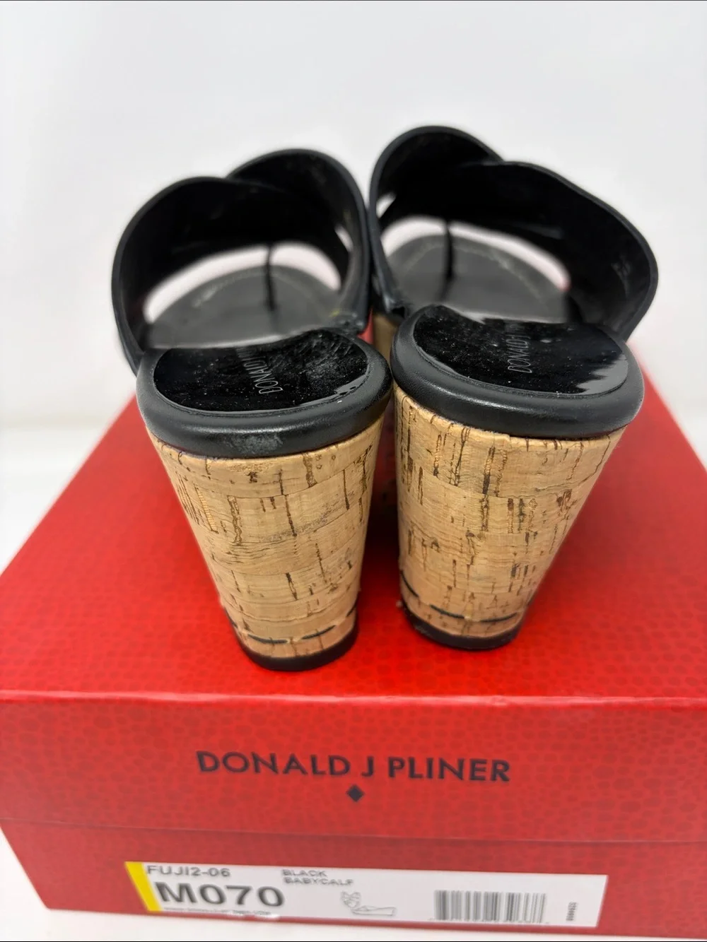 Donald J. Pliner Black Leather Cork Wedge Slide Sandals Size 7